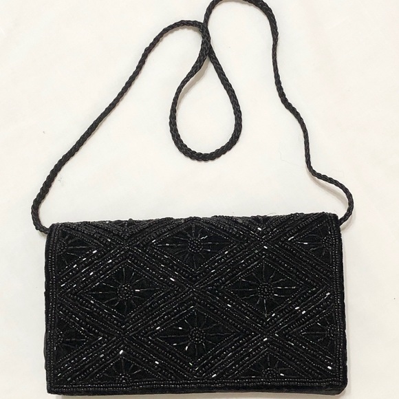NWOT Black Velvet Beaded Mini Bag w/Shoulder Strap - Picture 2 of 11